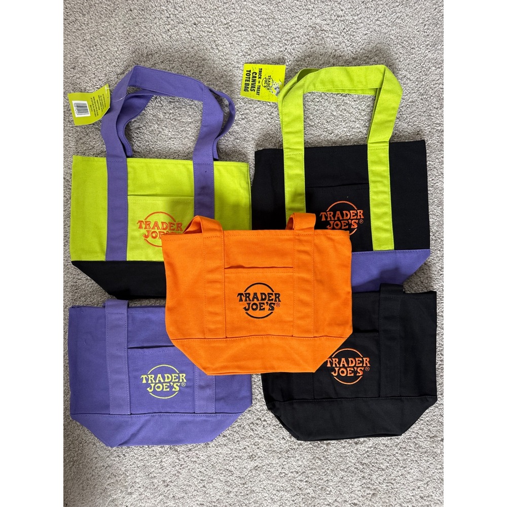 Trader Joe's Halloween Mini Canvas Tote Bag Trick or Treat Limited 5 Pack
